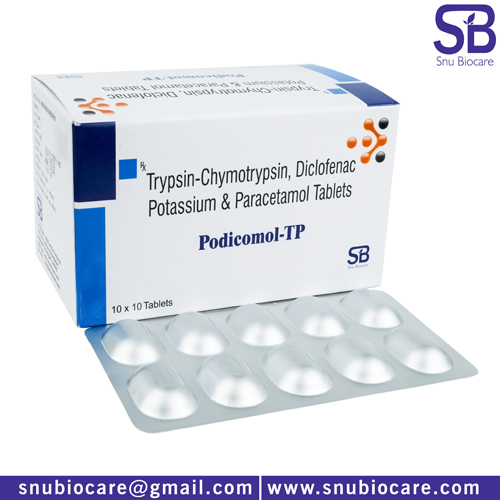 Diclofenac Potassium 50 MG +Trypsin- Chymotrypsin 50000 AU + Paracetamol 325 MG Manufacturer, Supplier & PCD Franchise | SNU Biocare
