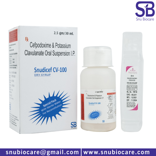 Cefpodoxime 100 mg + Potassium Clavulanic 62.5 mg oral susp Manufacturer, Supplier & PCD Franchise | Snu Biocare